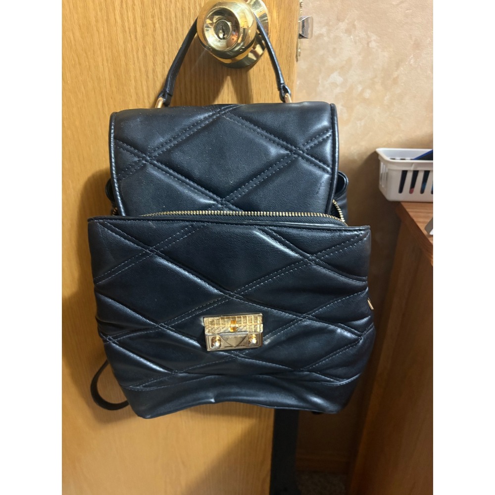 Michael Kors Black Quilted Leather Backpack Gold Hardware Diamond Pattern